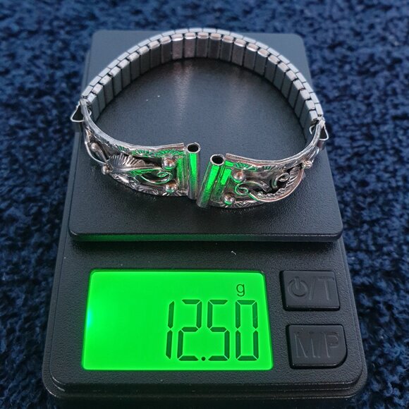 Vintage 1970s Navajo Native American C. Lee Signed Sterling Silver Watch Band - Picture 12 of 13